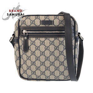 GUCCI Gray Navy Blue GG Supreme Canvas Leather Shoulder Bag Pochette